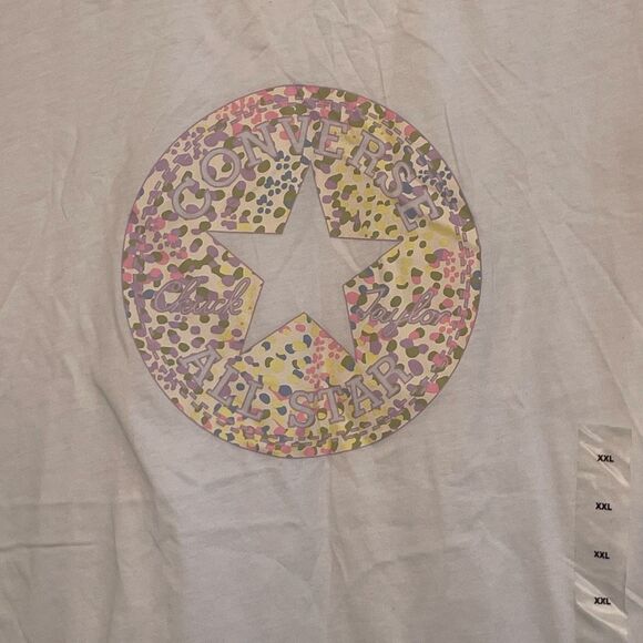 Converse Floral Logo Graphic Tee White Pink Yellow Knit Short Sleeve XXL - Picture 2 of 7